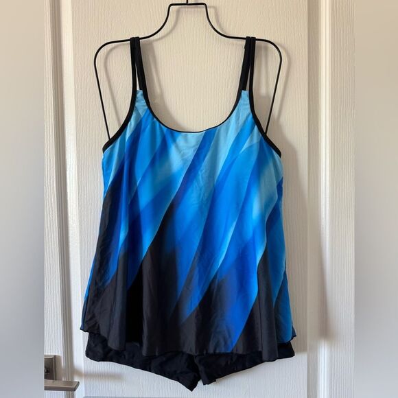 Urchics Women’s Tankini Boyshorts Swimsuit Tummy Control 2 Piece Blue Gradient M - Picture 2 of 9